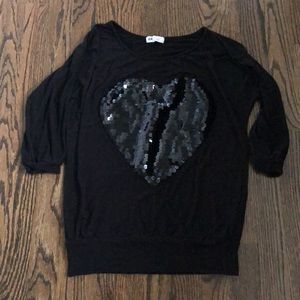 H&M Black Sequin Heart Top Size 12-14Y